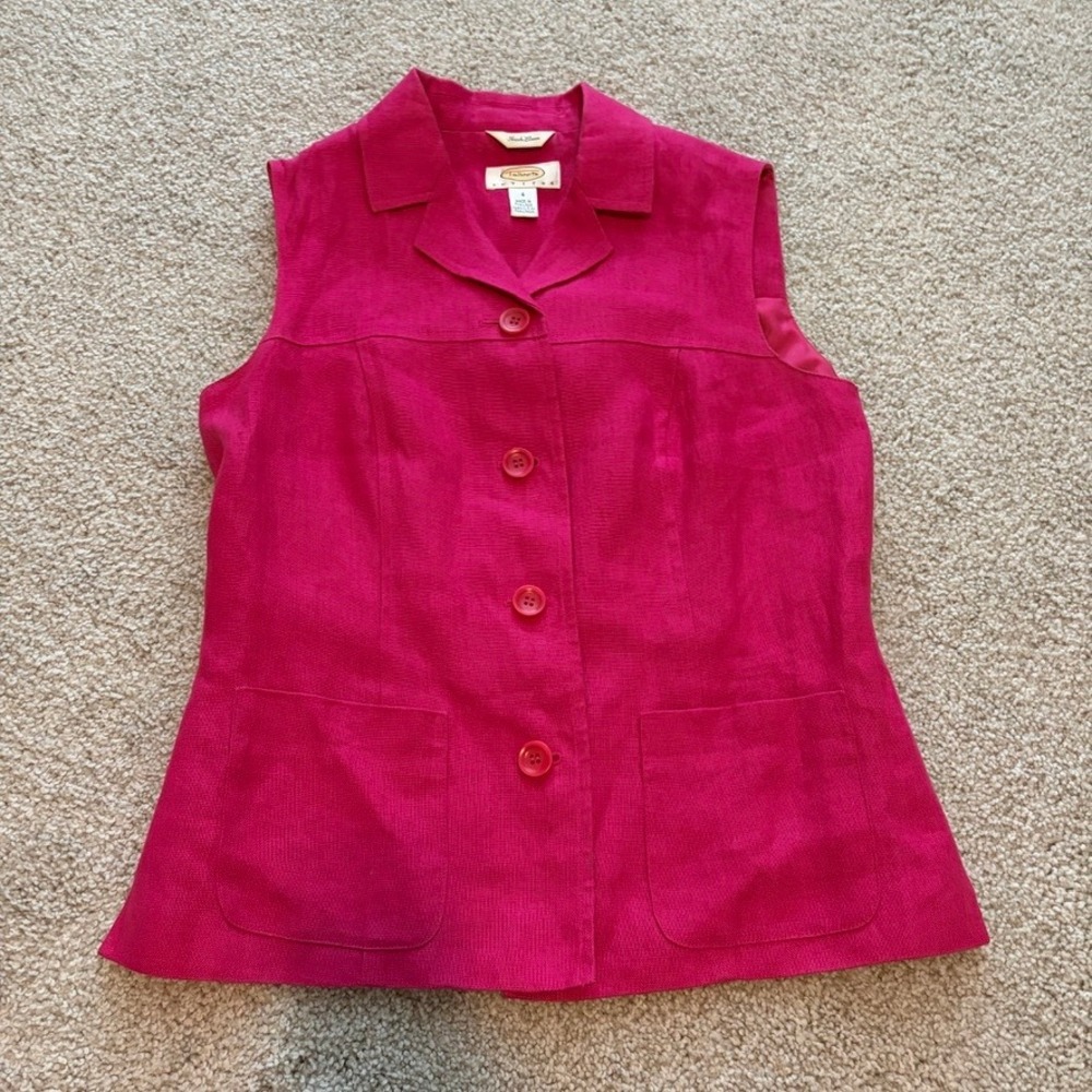 Vintage Talbots Irish Linen Top Womens 4‎ Petite Pink Button Front Tank Retro
